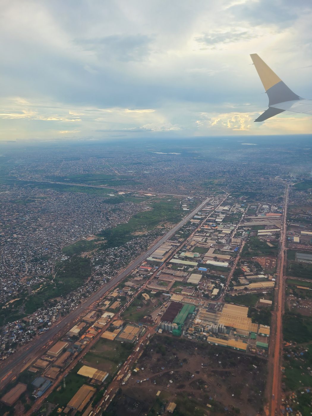 Aerial view on approach over a West African city